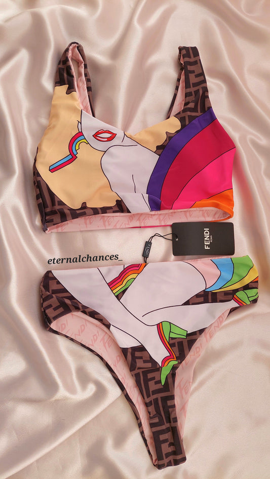 Maillot de bain 2 pièces rembourré "FENDI" (S)