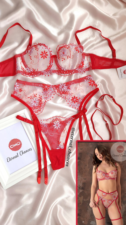 Ensemble porte-jarretelle transparent 3 pièces  2 tailles : M-80B / L-85B