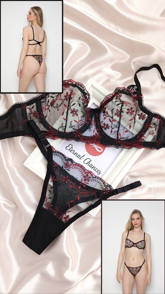 Ensemble transparent brodé 4 Tailles S-75B / M-80B / L-85B / XL-90B