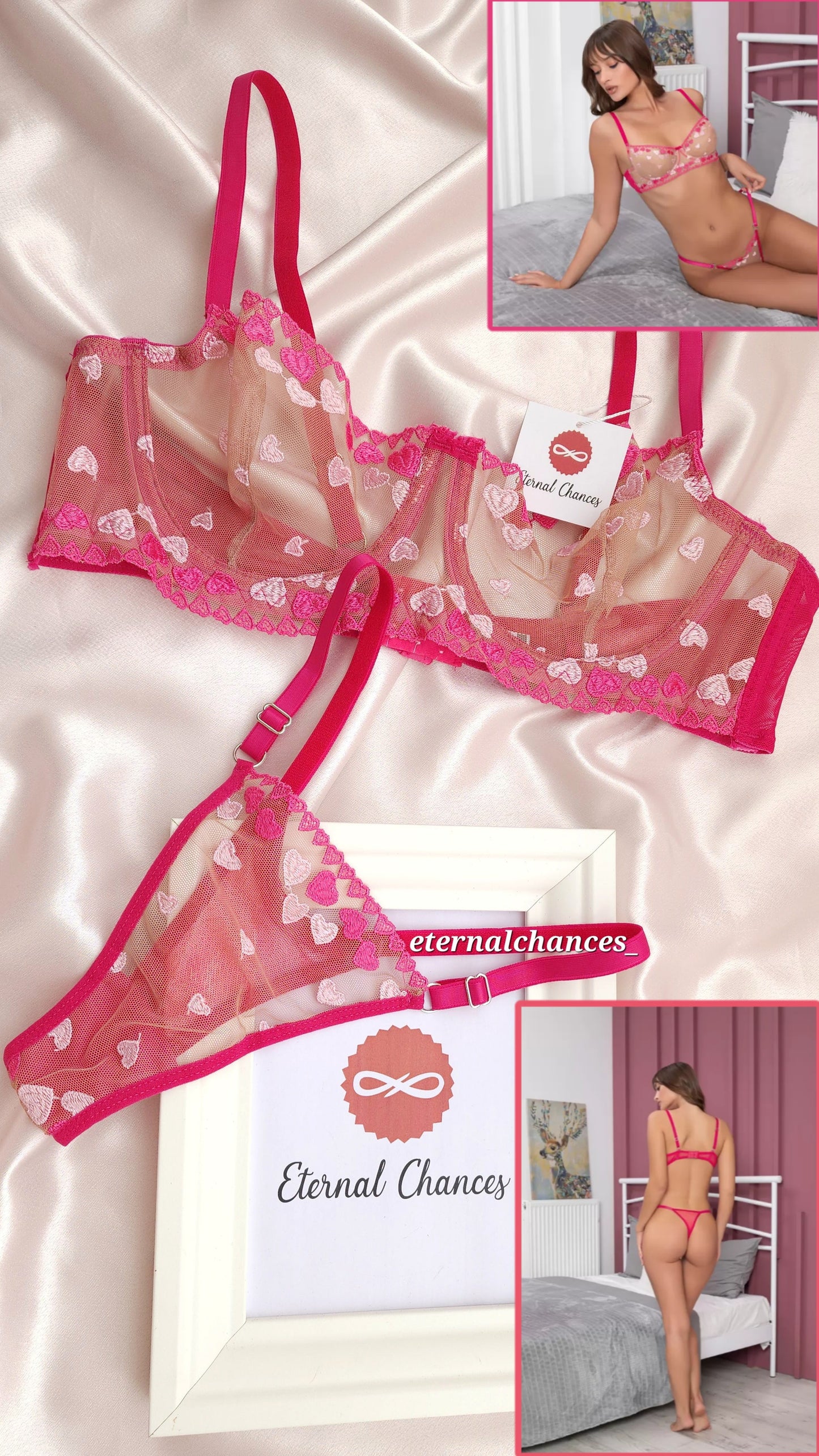 💕 Ensemble transparent brodé 4 tailles S.75B / M.80B / L.85B / XL.90B