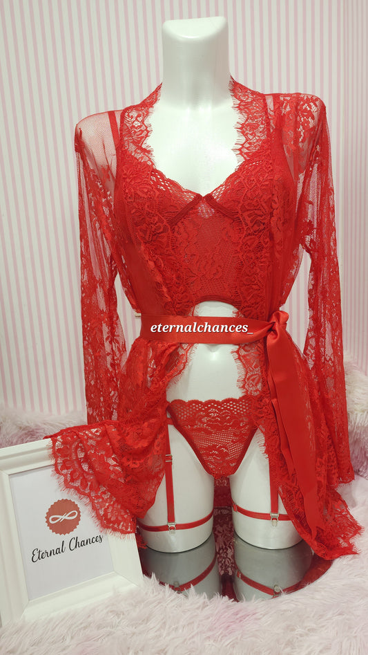 Ensemble Déshabillé 3 pièces dentelle 2 tailles SM + LXL