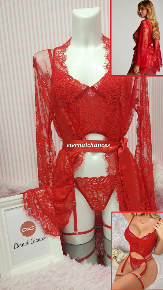 Ensemble Déshabillé 3 pièces dentelle 2 tailles SM + LXL