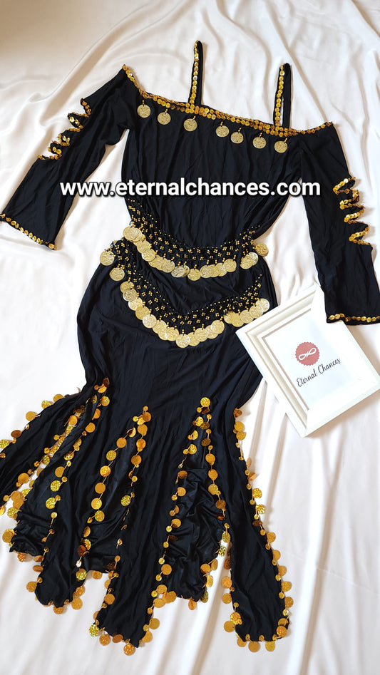 Tenue danse orientale noir doré taille standard LXL tissu élastique