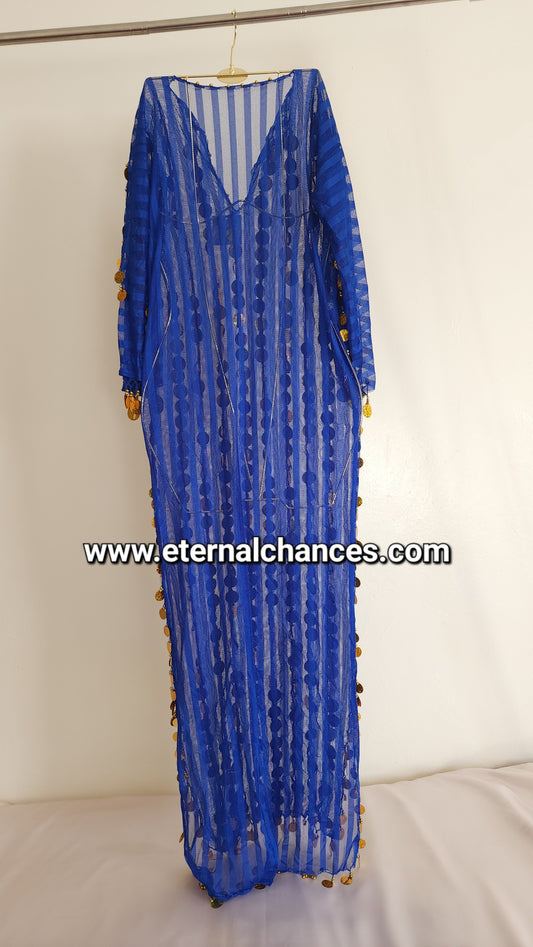 Tenue danse orientale taille standard bleu roi détaillée doré