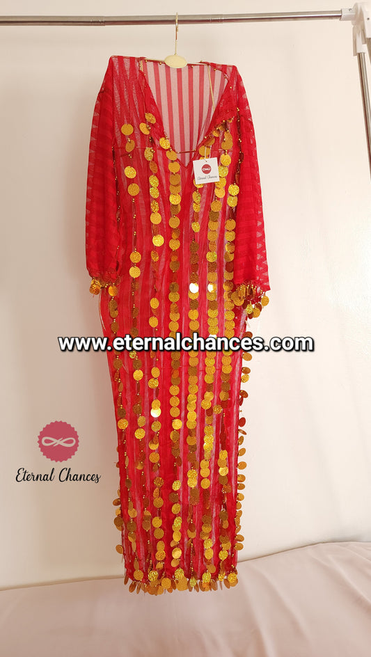 Tenue danse orientale Taille Standard rouge détaillée doré