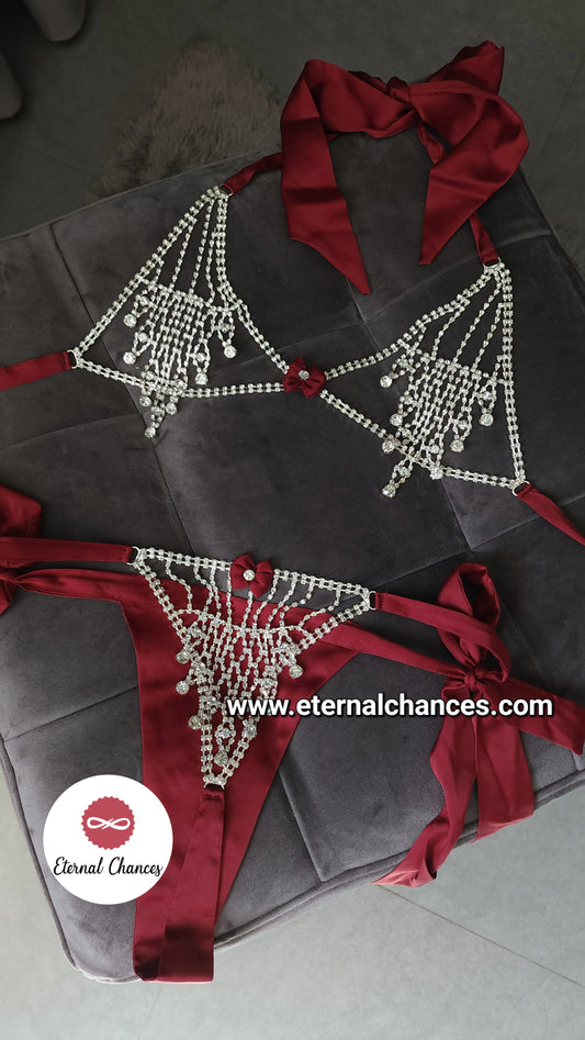 Ensemble Swarovski taille unique ajustable bordeaux