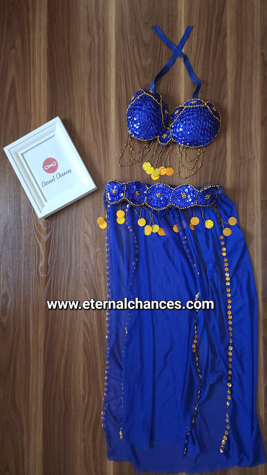 Ensemble danse orientale bleu roi doré taille Standard (medium)