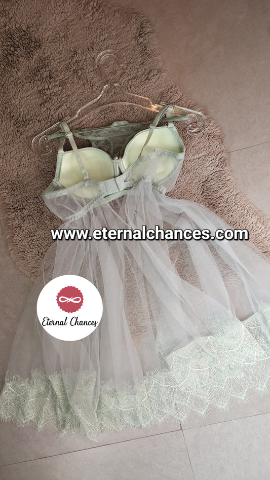 Nuisette Push-Up avec culotte en tulle et dentelle Taille Unique Standard M.L.XL (bonnet B/C)