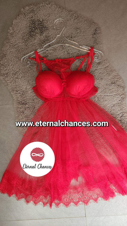 Nuisette Push-Up avec culotte en tulle et dentelle Taille Unique Standard M.L.XL (bonnet B/C)