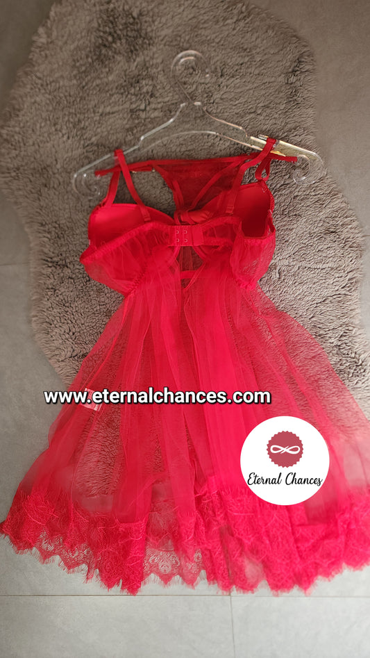 Nuisette Push-Up avec culotte en tulle et dentelle Taille Unique Standard M.L.XL (bonnet B/C)