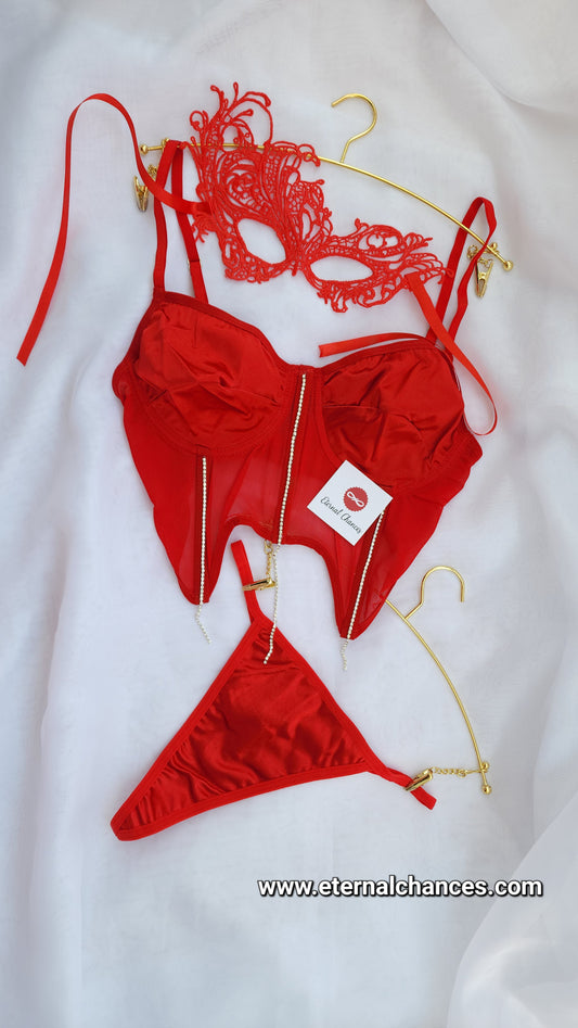 Ensemble détaillé en strass + Masque yeux Tailles S - M - L - XL