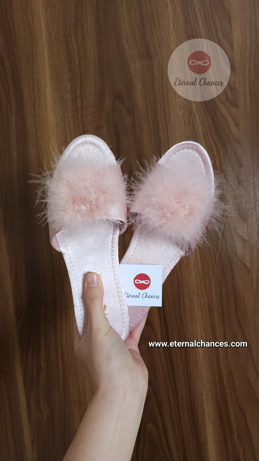 Mules de chambre rose bébé plat (37-38-39-40)