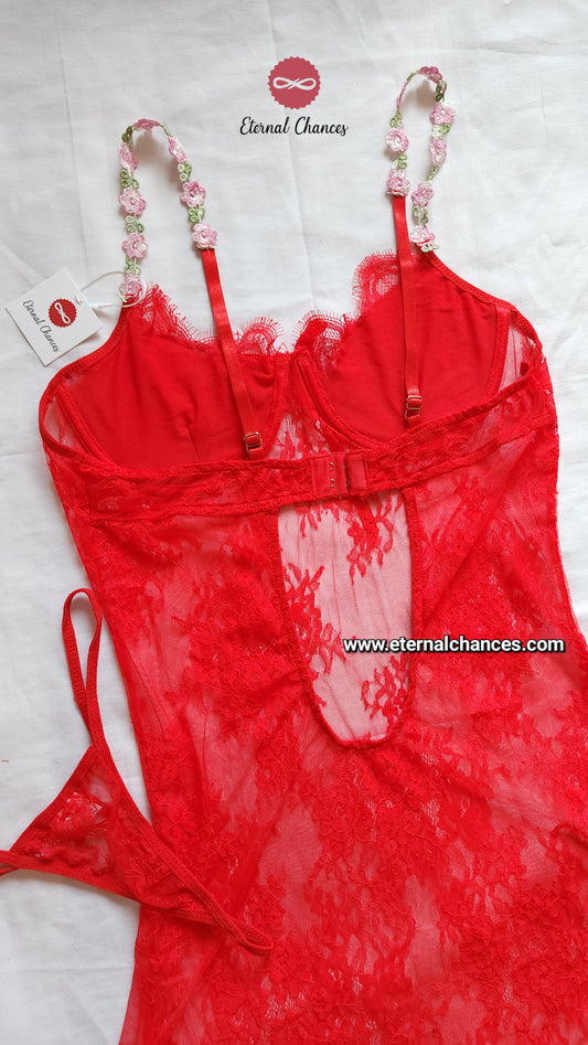 Nuisette dentelle transparente + string Taille S M L XL