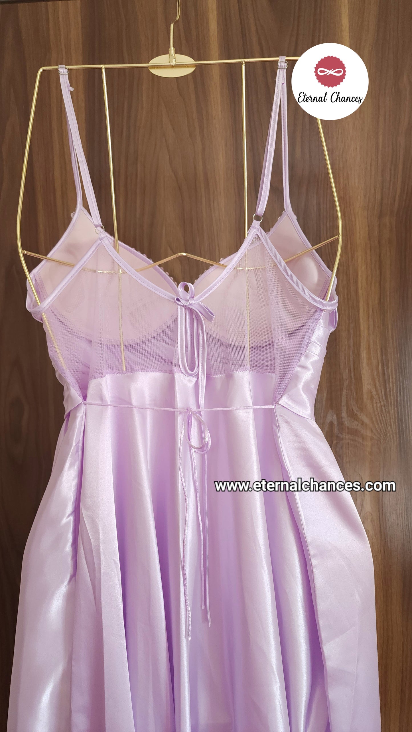 Ensemble long Lilas Déshabillé + Nuisette en Satin & Tulle Brodé – Édition Royale (taille standard)