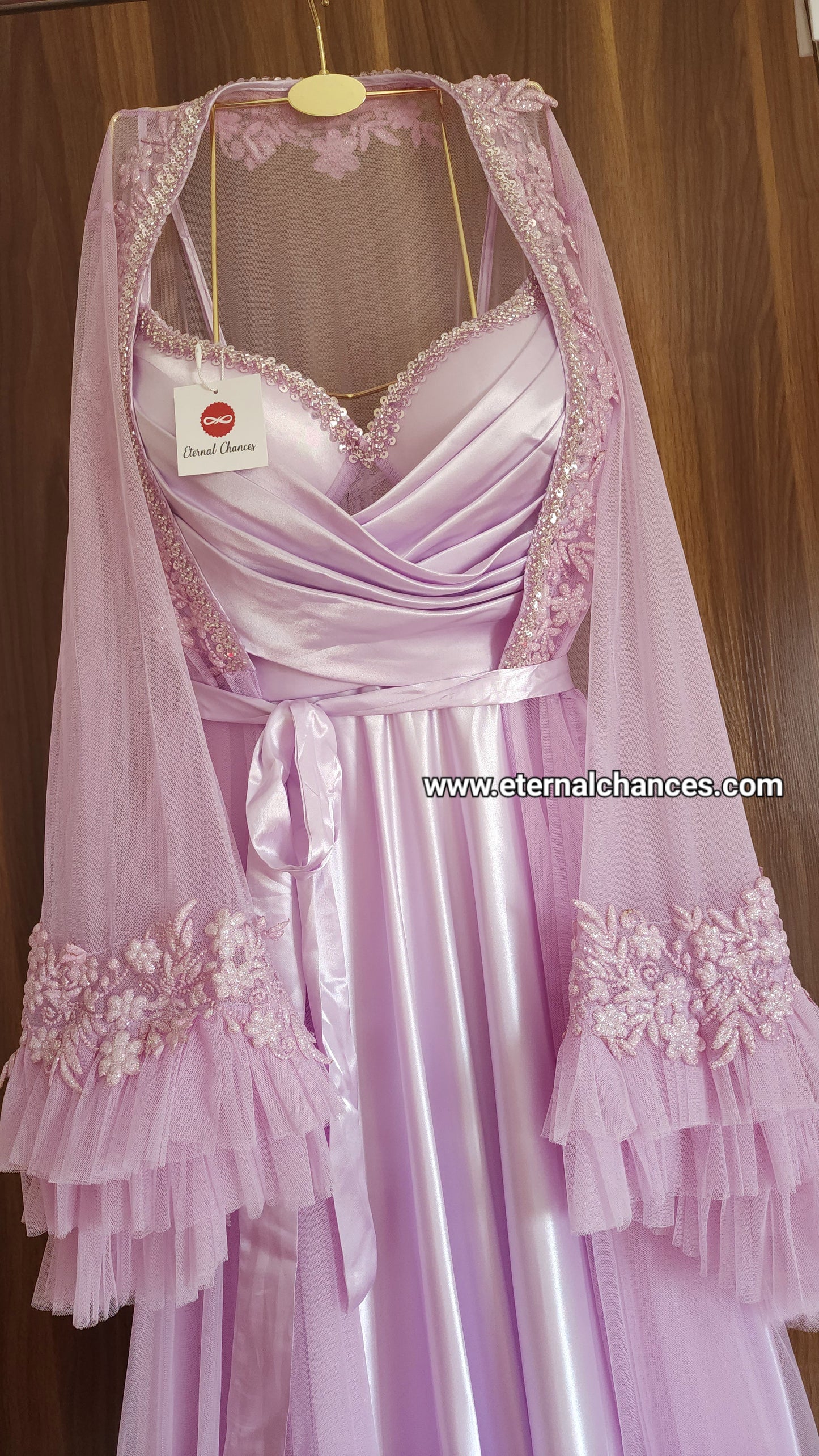 Ensemble long Lilas Déshabillé + Nuisette en Satin & Tulle Brodé – Édition Royale (taille standard)