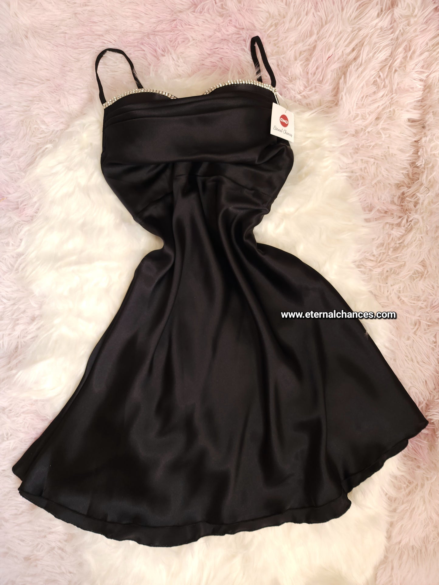 Ensemble Court Mariée Glamour – Satin Noir & Tulle Transparent Taille unique standard