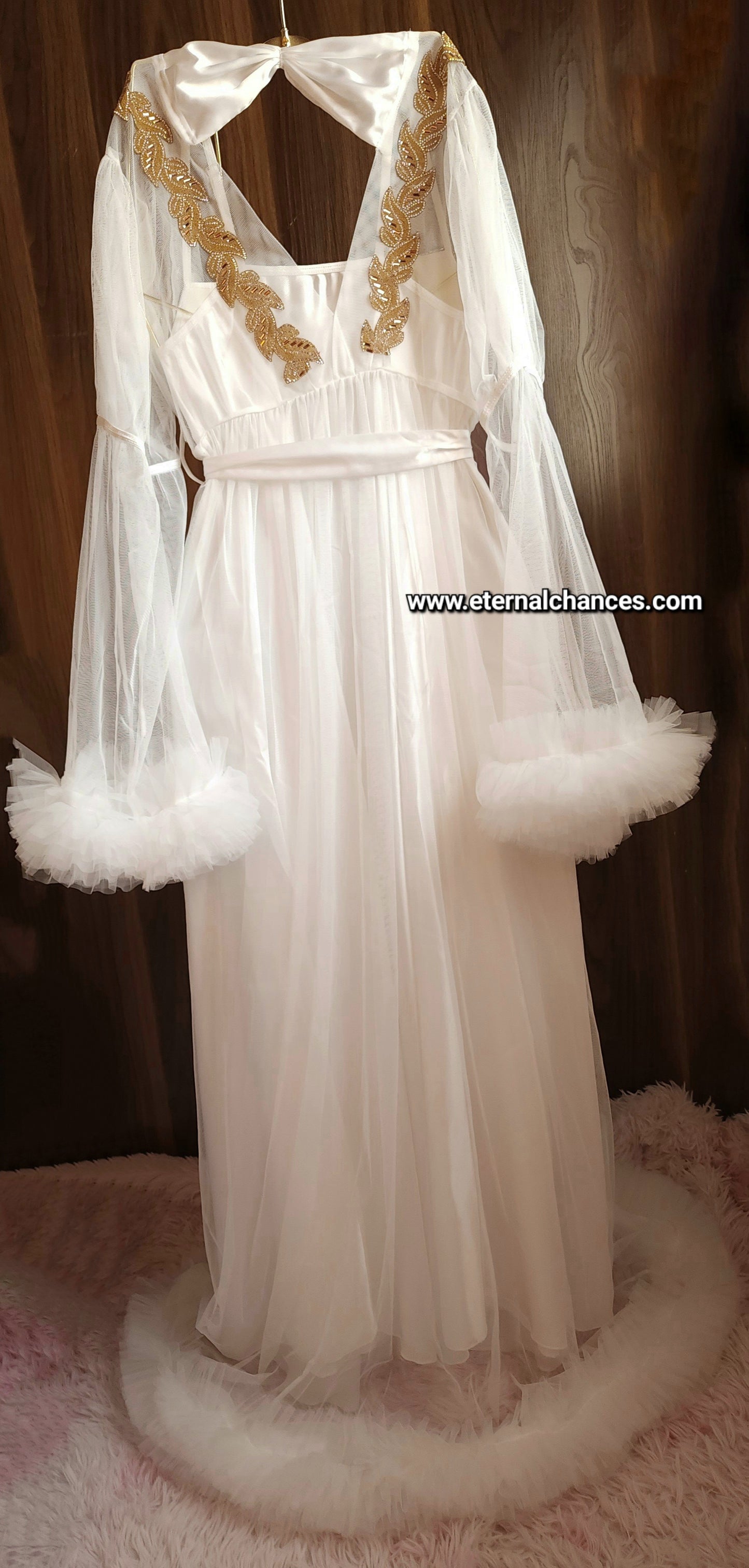 Ensemble Long Mariée Glamour – Satin Blanc & Tulle Transparent Taille unique standard