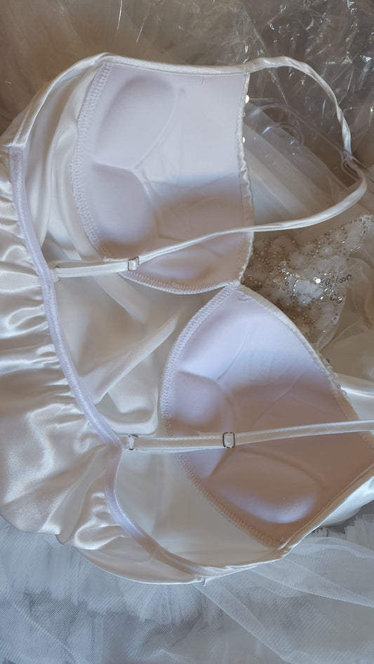 Ensemble blanc long déshabillé + Nuisette en Satin & Tulle Brodé - Édition Royale (Taille standard)