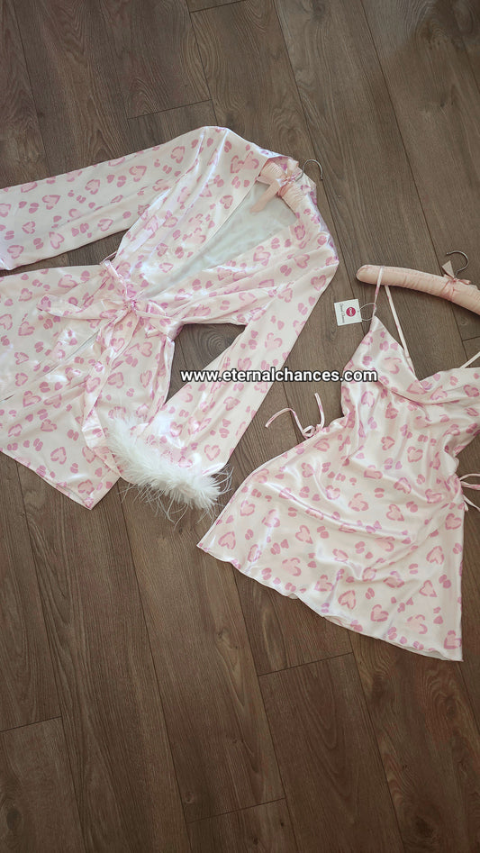 Ensemble court satiné nuisette + déshabillé taille S.M.L.XL