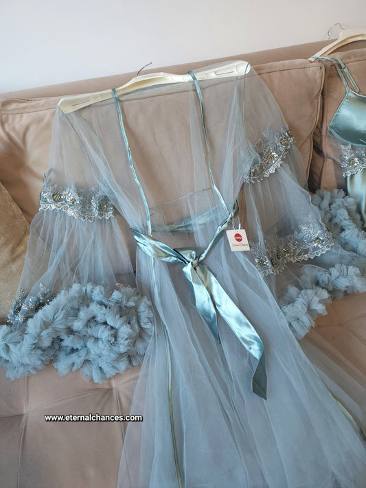 Édition Royale - Ensemble long vert mint déshabillé + Nuisette (taille standard ajustable)