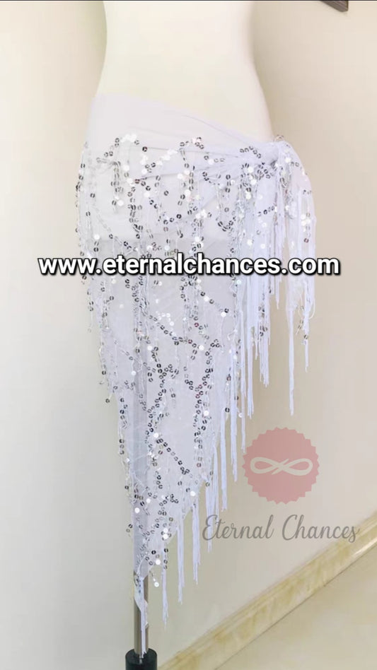 Écharpe blanc حزام رقص شرقي أبيض شفاف