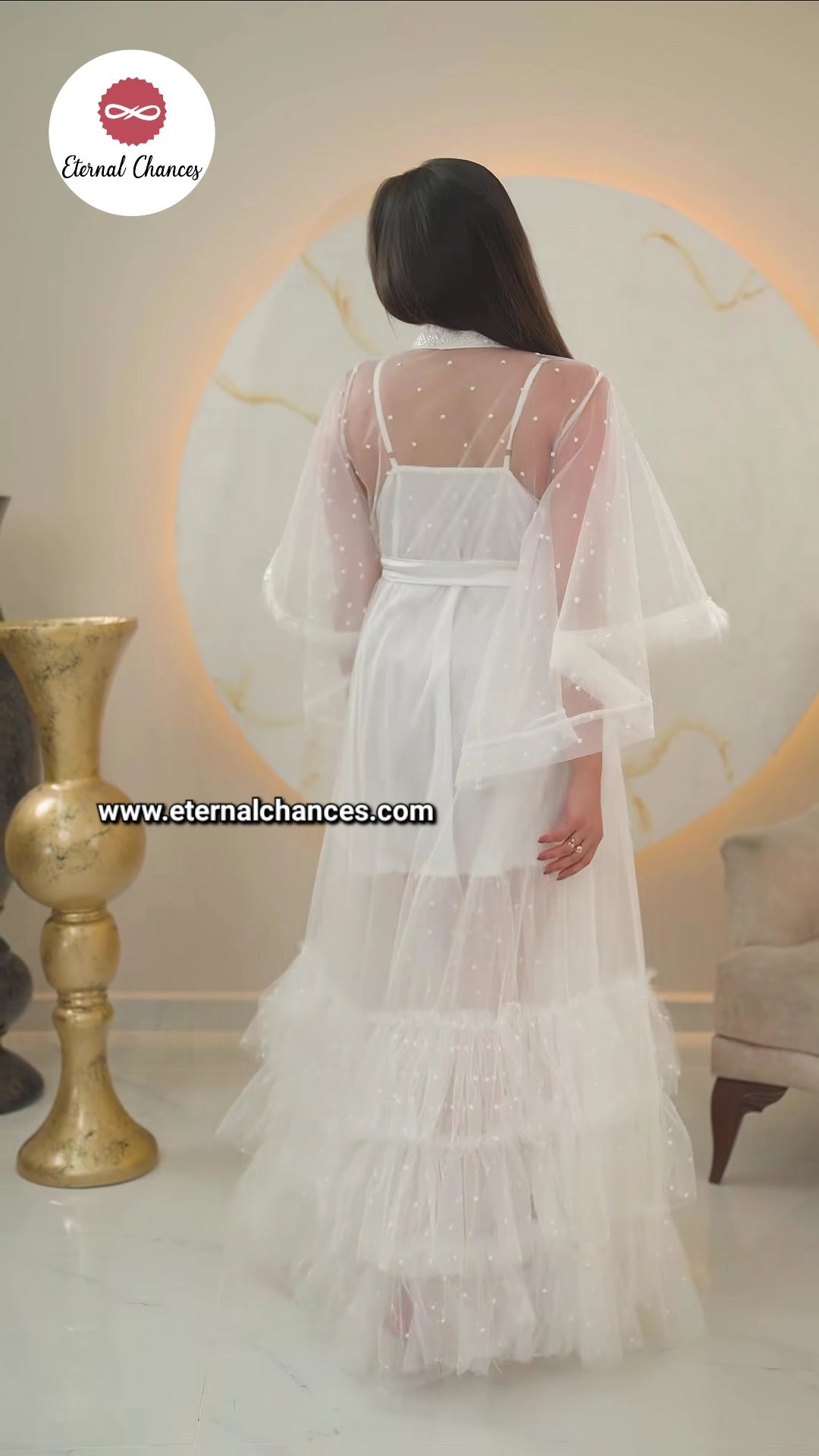 Ensemble Nuisette + Déshabillé Charme Raffiné en Satin & Tulle à Pois Taille standard