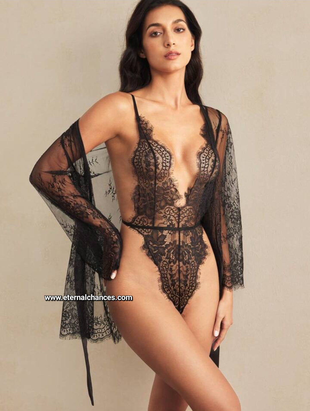 Ensemble 2 pièces dentelle body + déshabillé Taille S M L XL