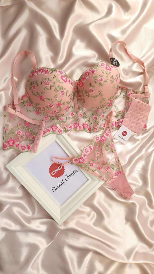 Ensemble floral bustier push-up disponible en 4 tailles (S-75B / M-80B / L-85B / XL-90B)