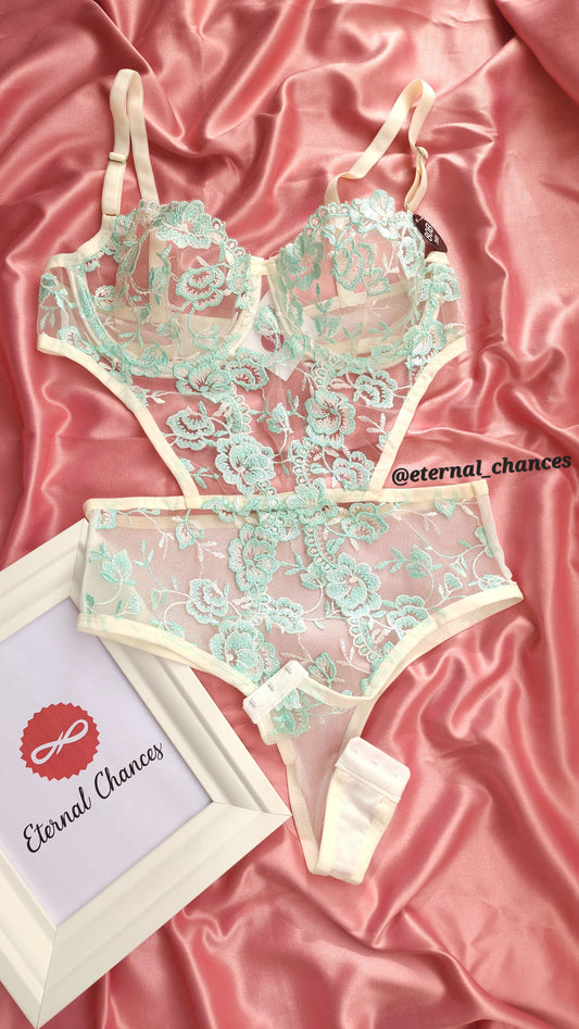 Body-lingerie transparent en dentelle brodée S M L XL