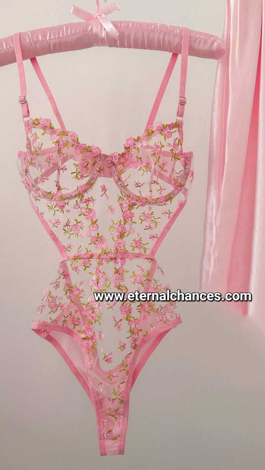 Body-lingerie floral transparent Taille S.75B - M.80B - L.85B - XL.90B