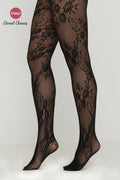 Collant noir à fleurs en dentelle et maille