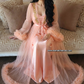 Ensemble Long Mariée Glamour nuisette + déshabillé – Satin Rose Pêche & Tulle Transparent Taille unique standard