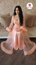 Ensemble Long Mariée Glamour nuisette + déshabillé – Satin Rose Pêche & Tulle Transparent Taille unique standard