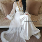 Ensemble Long Mariée nuisette + déshabillé Glamour – Satin Blanc & Tulle Transparent Taille unique standard