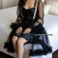 Ensemble Court Mariée nuisette + déshabillé Glamour – Satin Noir & Tulle Transparent Taille unique standard