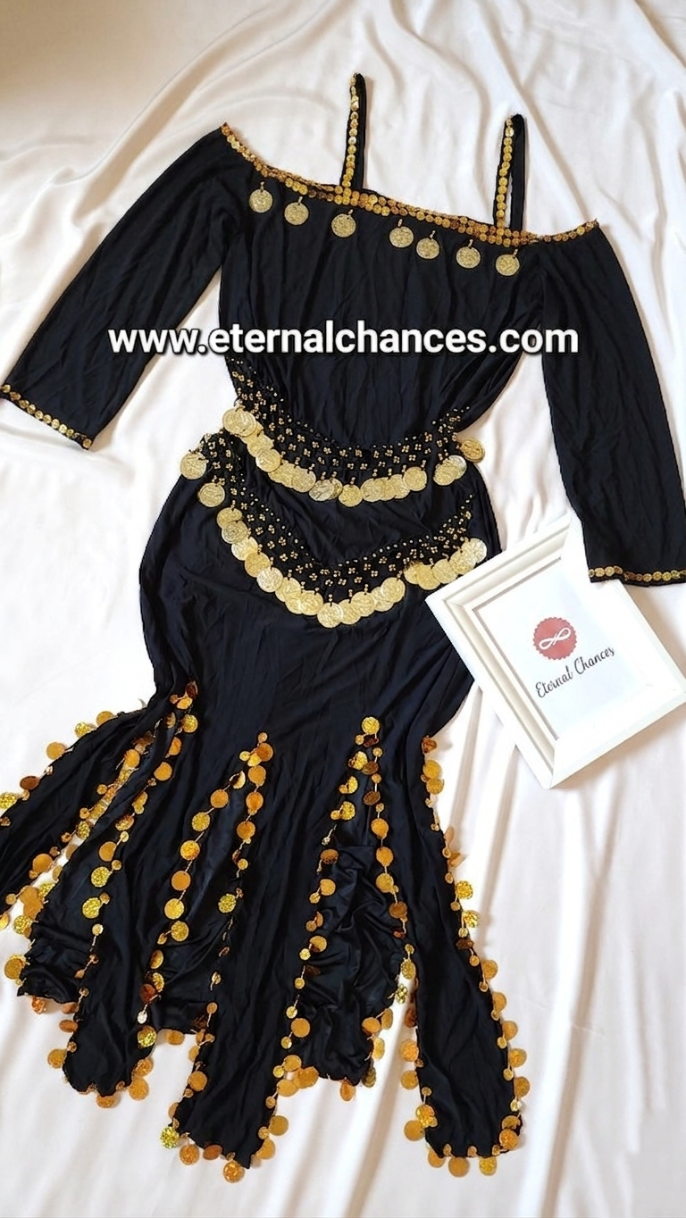 Tenue danse orientale noir doré taille standard LXL tissu élastique