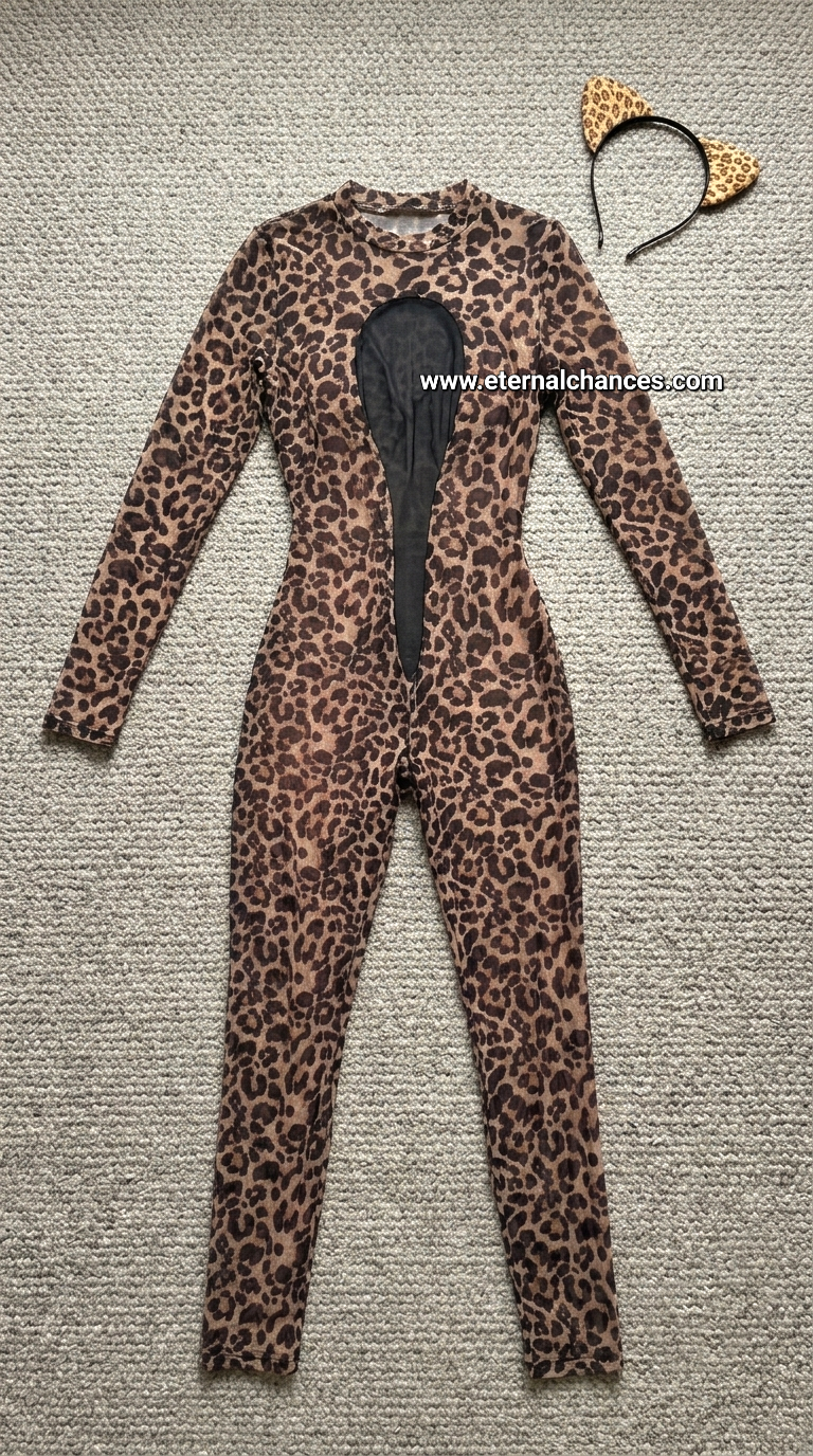 Combinaison transparente motif léopard 2 pièces taille S M L XL 2XL 3XL