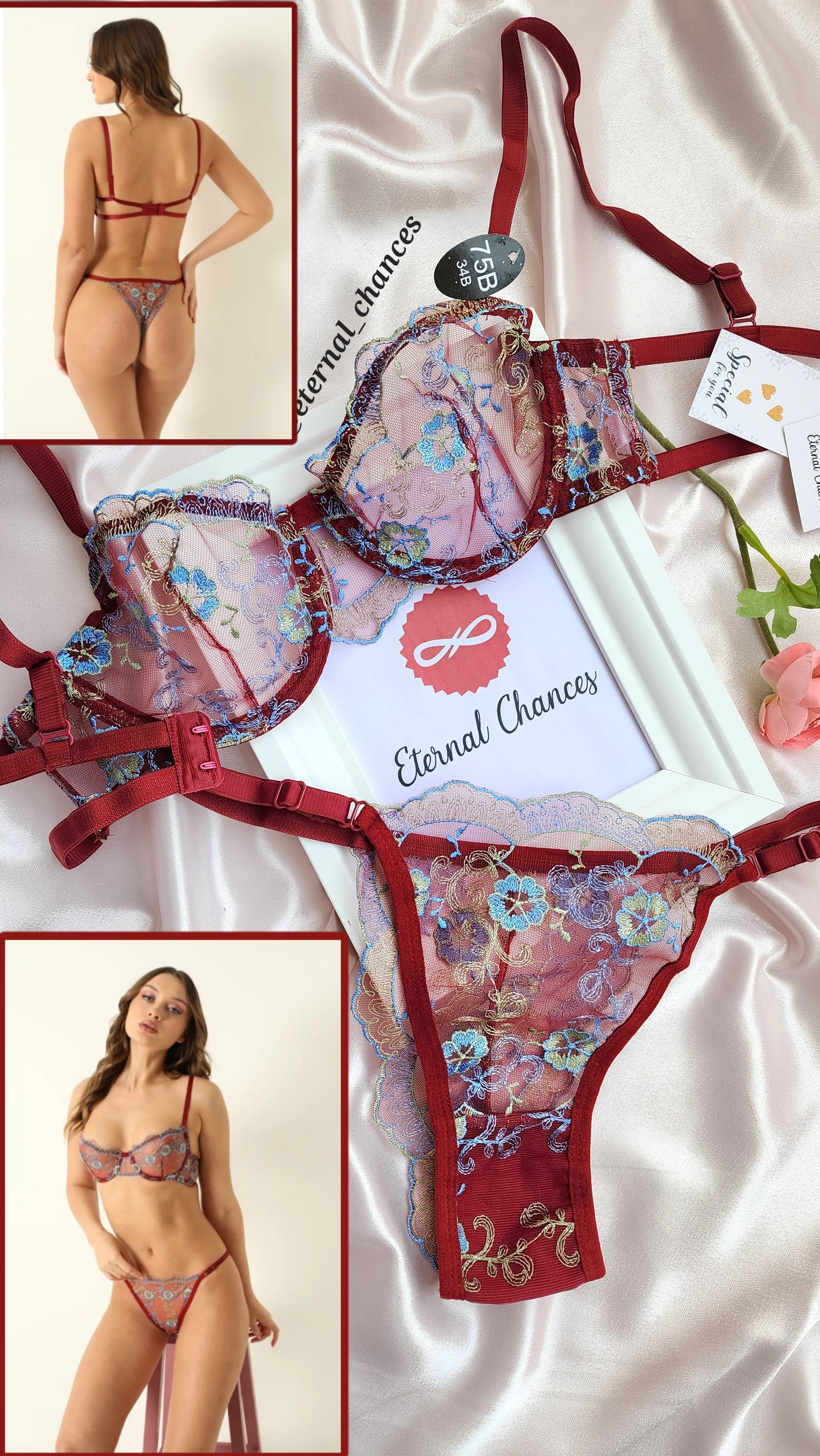 Ensemble brodé transparent 2 Tailles L.85B / XL.90B