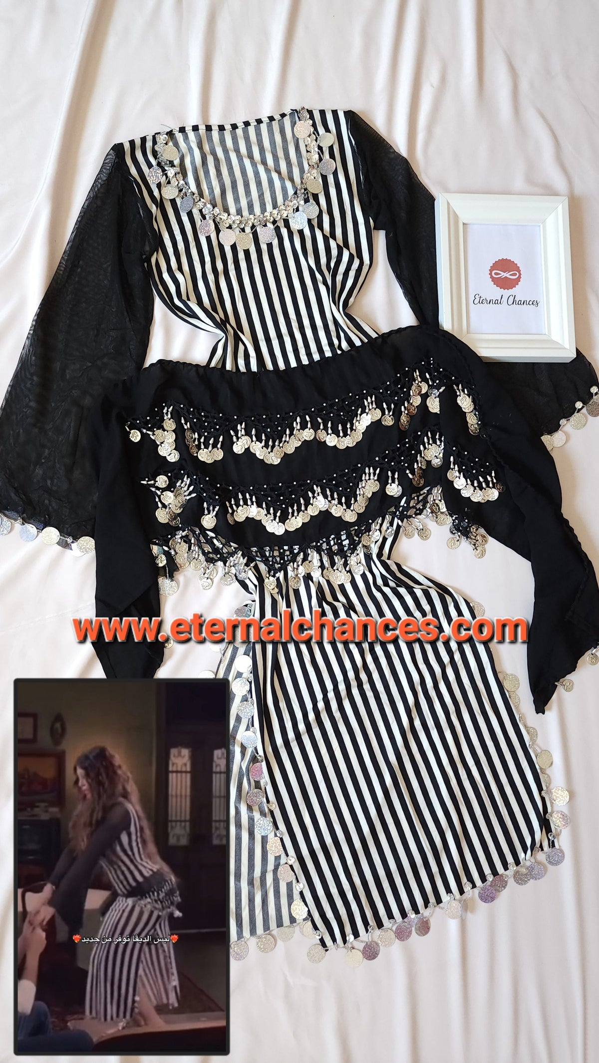 Ensemble 2 pièces danse orientale Haifa Robe + Ceinture Taille standard élastique