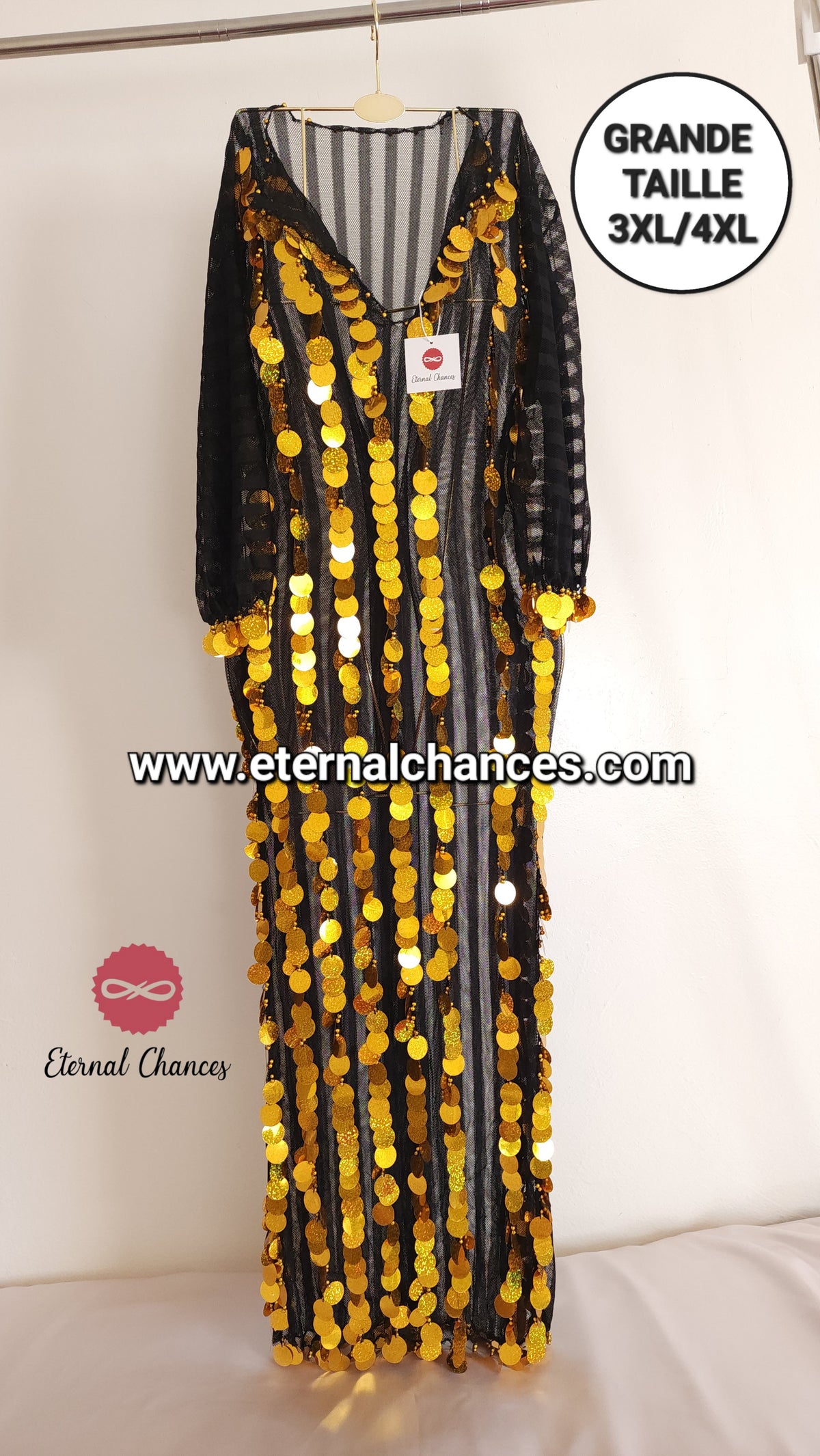 Grande taille 2XL/3XL4XL Tenue de danse orientale détaillée Doré