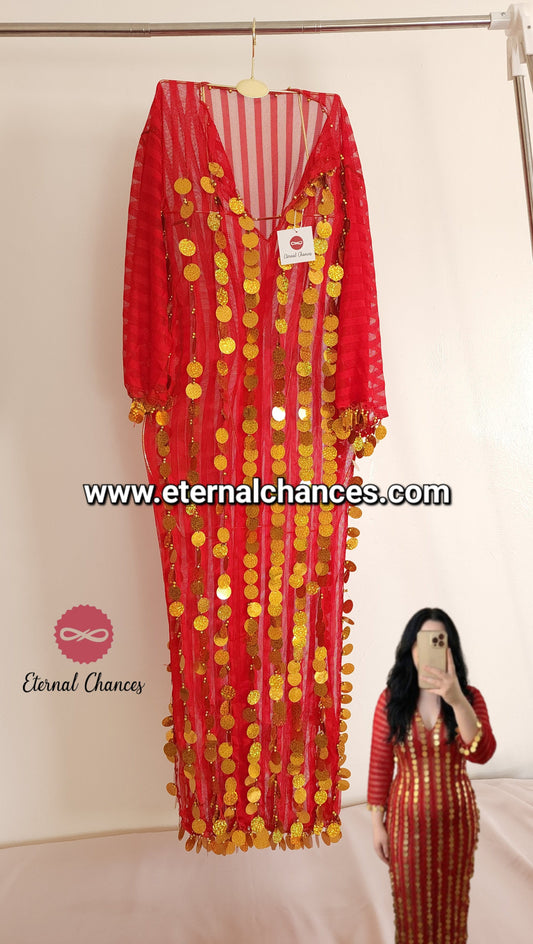 Tenue danse orientale Taille Standard rouge détaillée doré