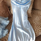 Ensemble long Bleu Ciel Déshabillé + Nuisette en Satin & Tulle Brodé – Édition Royale (taille standard)