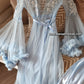 Ensemble long Bleu Ciel Déshabillé + Nuisette en Satin & Tulle Brodé – Édition Royale (taille standard)