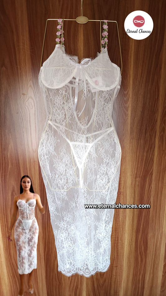 Nuisette dentelle transparente + string Taille S M L XL
