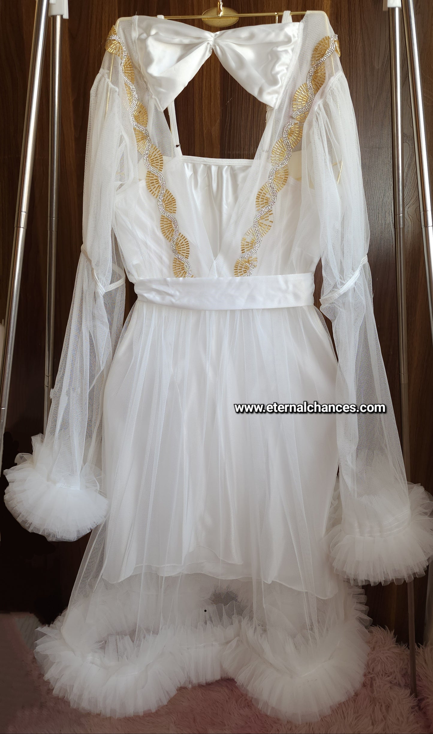 Ensemble Court Mariée Glamour – Satin Blanc & Tulle Transparent Taille unique standard