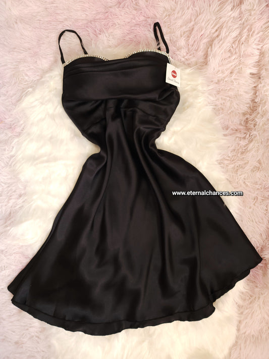 Ensemble Court Mariée Glamour – Satin Noir & Tulle Transparent Taille unique standard