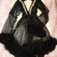 Ensemble Court Mariée Glamour – Satin Noir & Tulle Transparent Taille unique standard