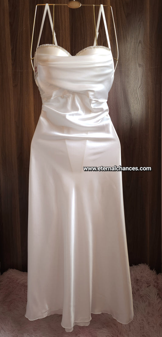 Ensemble Long Mariée Glamour – Satin Blanc & Tulle Transparent Taille unique standard