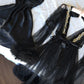 Ensemble Court Mariée nuisette + déshabillé Glamour – Satin Noir & Tulle Transparent Taille unique standard