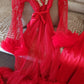 Ensemble Long Mariée nuisette + déshabillé Glamour – Satin Rouge & Tulle Transparent Taille unique standard